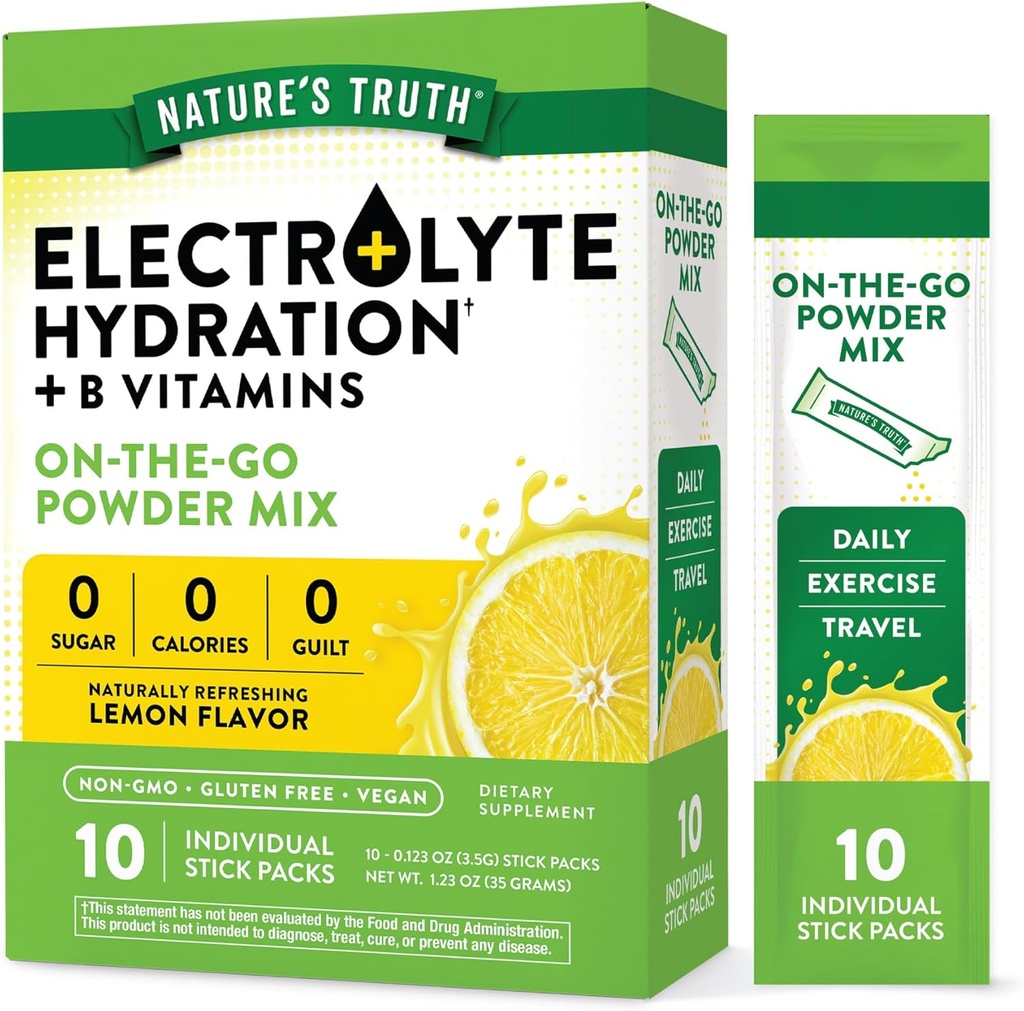 Nature's Truth Electrolyte Packets Packets на прах 10 Pack Без захар, без GMO & Gluten Mix Addition