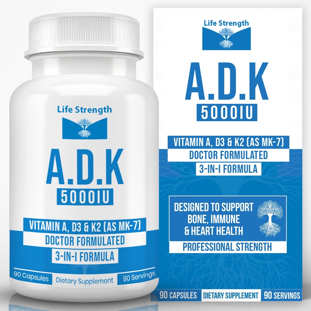 ADK 5 - ADK Vitamin Supplement - High Potency Vitamin A, D3 5,000 IU & K2 (MK-7) for Healthy Bone, Heart & Immune Support - Non-GMO, Gluten Free 90 Capsules (3-Month Supply)
