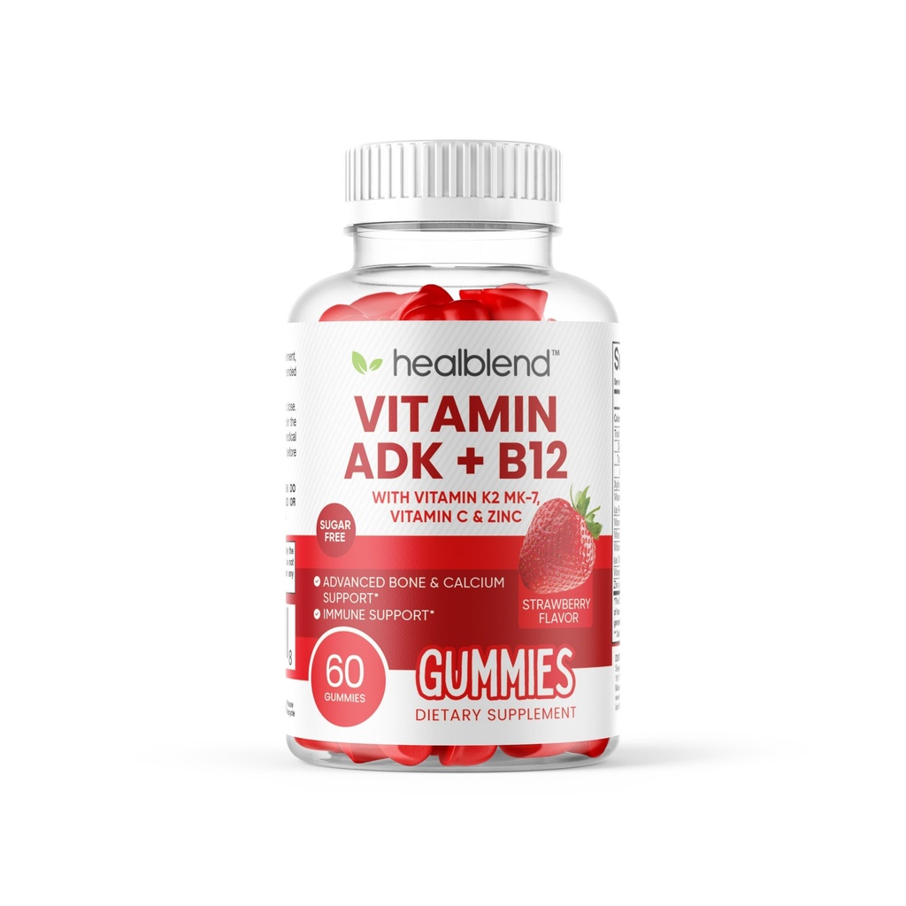 healblend Vitamin ADK + B12 Gummies - High Potency Vitamin D3 10000 IU, K2 MK-7, Vitamin A & B12 5000mcg - Immune, Bone & Energy Support Supplement - Strawberry Flavor, 60 Gummies (1)