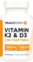 TransformHQ K2-vitamin (MK7) (100µg) + D3-vitamin (5000 NE) 120 Softgels - Glutén mentes és nem GMO