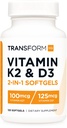 TransformHQ Vitamin K2 (MK7) (100mcg) + Vitamin D3 (5000 IU) 120 Softgels - Gluten Free and Non-GMO