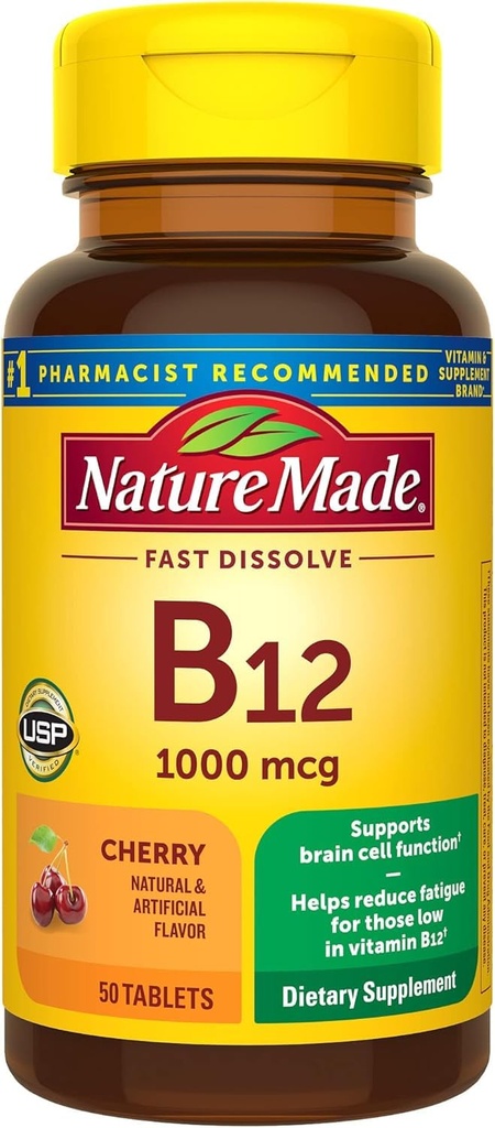 Nature Made B-12 1000 mcg Micro-Lozenges Cherry Flavor 50 ea (Pack of 2)