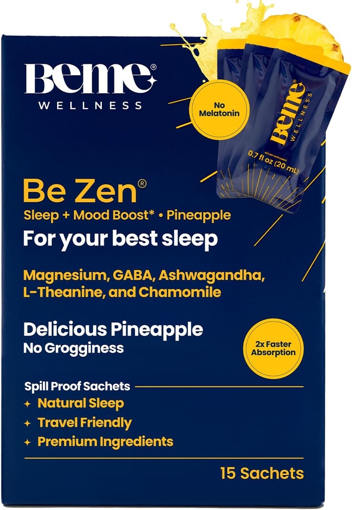 BeMe BeZen Sleep Aid Supplement 自然 無 メラトニン - 2X 吸収 より ピルス - マグネシウム、アシワガンダ、カモミール、L-テアニン&GABA - おいしいパイナップル