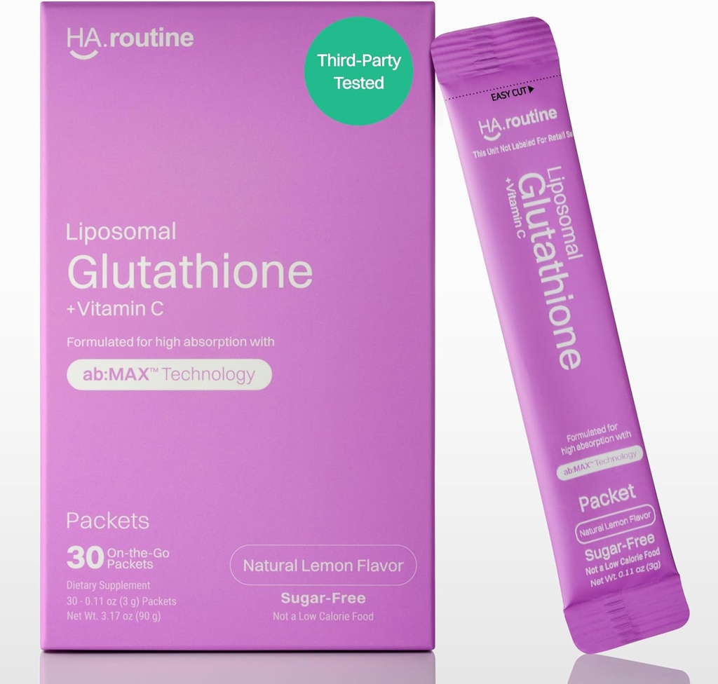 Liposomal Glutatione Powder, 125 mg L-Glutatione Sokerittomat pakkaukset, 100 mg C-vitamiini, Tehokas antioksidantti täydentää ihon, kauneuden terveys & detox tuki, 30 Packets - sitruuna