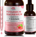Potasium Magnesium Citrate Suplemen, Magnesium Liquid Drops dengan Magnesium Glycinate 1000mg dengan Ashwagandha, Zinc, Dukungan Clam & Dukung Sistem Imune (Strawberry, 2 FL.OZ.)