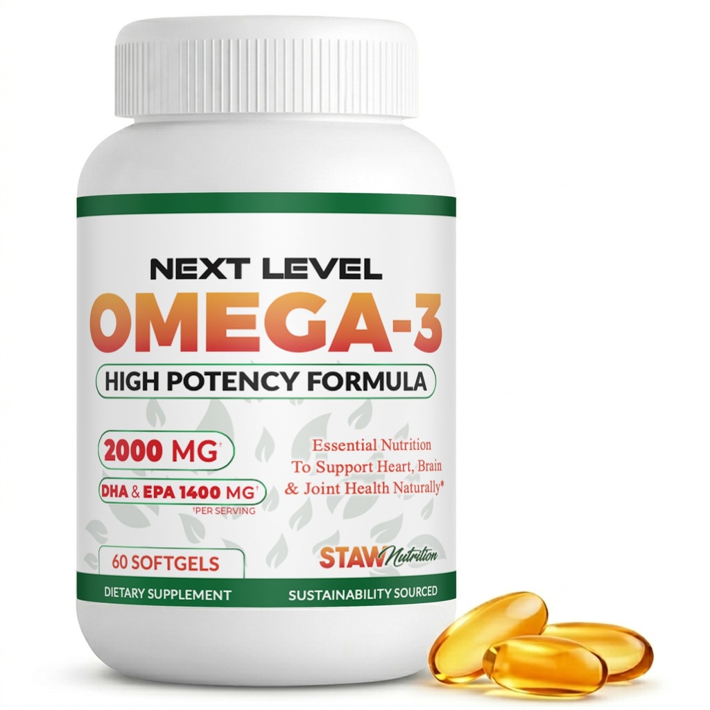 Omega 3 Fish Oil Supplement - 2000 mg Per Serving Containing 800 mg EPA & 600 mg DHA - Heart, Brain & Joint Health Support - 60 Molecularly Distilled Softgels - 30 Days Supply