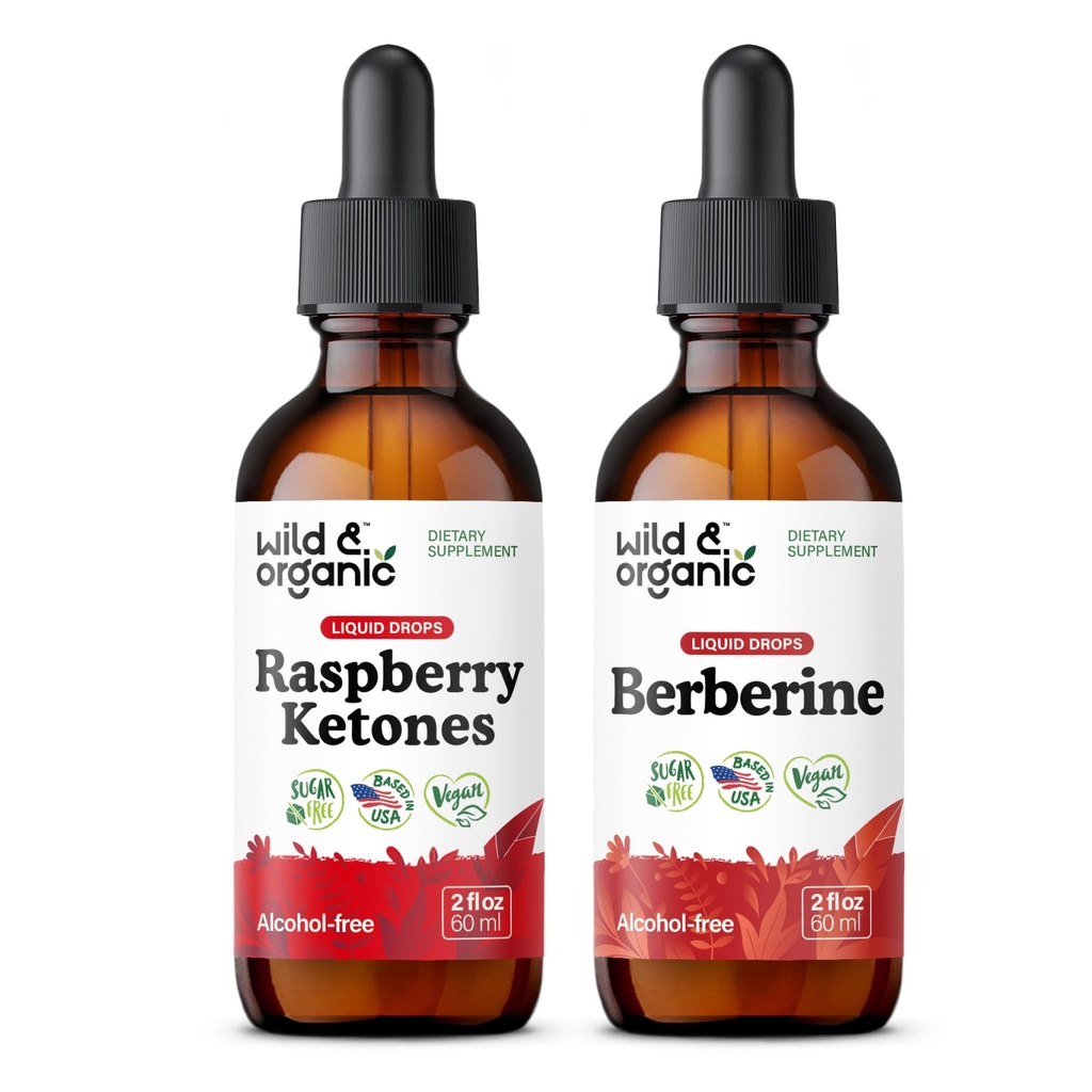 Wild & Organic Raspberry Ketones Tincture 2 fl oz & Berberine Tincture 2 fl oz
