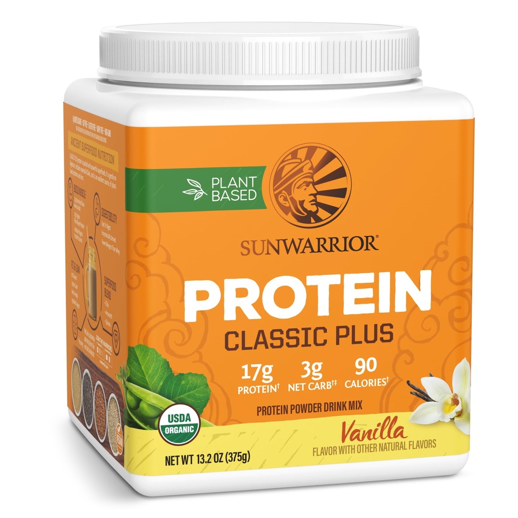Vegan Organic Protein Powder Plant-Based | 5 Superfood Quinoa Chia Seed Soy Free Dairy Free Gluten Free Synthetic Free Non-GMO | Vanilla 15 Servings | Classic Plus by Sunwarrior