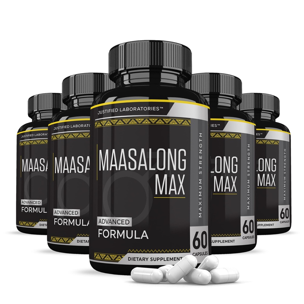 Justified Laboratories Maasalong Max - Men’s Health Supplement with L-Arginine for Strength, Stamina & Performance - 60 Capsules (Pack of 5)