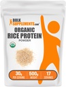 BulkSupplements.com Organic Rice Protein Powder - Vegan Plant Protein, Unflavored - Vegan & Gluten Free, 30g per Serving, 500g (1.1 lbs) (Pack of 1)