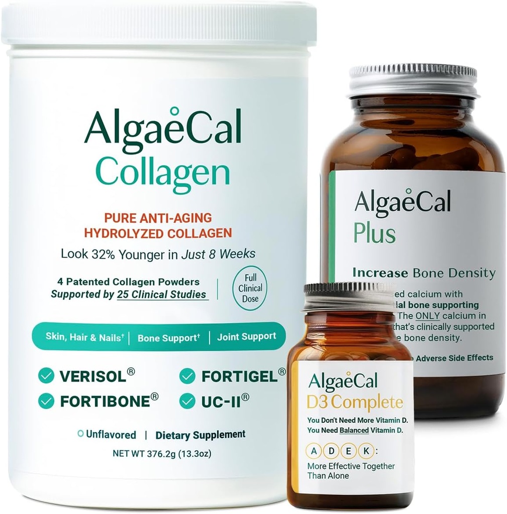 ALGAECAL Calcium, vitamin D3 & Colgen Bundle – Hydrolygen với dịch vụ y tế cấp cứu Verisol, Fortibone & Fortigel, Cộng với Calcium, ADEK, & Mine Minerals for Bone Health & Anti-Aging