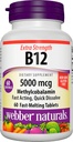 Webber Naturals Vitamin B12 5000 mcg, 60 Count, Fast Dissolve Tablets, Vitamin Supplement Support for Energy Metabolism, Immune and Heart Health, Vegetarian Formula, 60 Day Supply