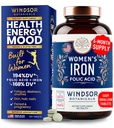 Iron and Folic Acid Supplements for Women - 35mg Gentle Iron Vitamin, Folic Acid 400mcg - Anemia, Period, Pregnancy Support Supplement, Ferrous Sulfate Pills - 180 Vegan Non-Constipating Tablets