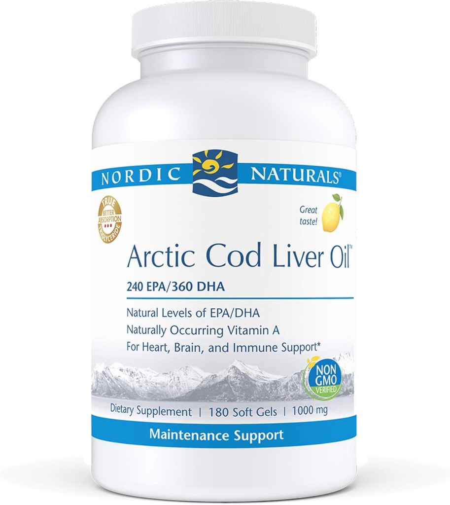 Nordic Naturals Pro - Arctic Cod Lever Olie CLO, Ondersteunt Hart en Hersen Gezondheid - Lemon-Flavored 180 Zachte Gels