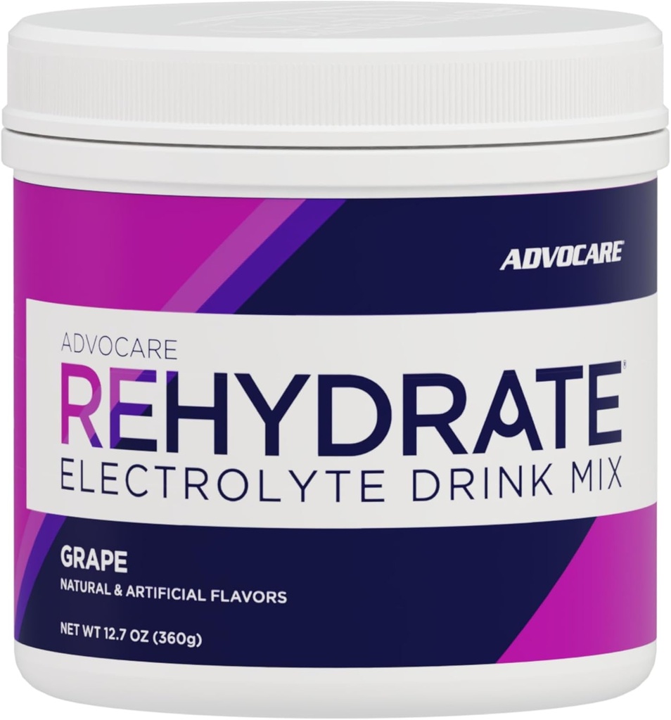 AdvoCare Rehydrate - Electrolyte Drink Mix - Inclui Magnésio, Sódio, Potássio e Cálcio - Antioxidante e Aminoácido Fortificado - Suporta Hidratação e Recuperação - Uva, 12.7 oz