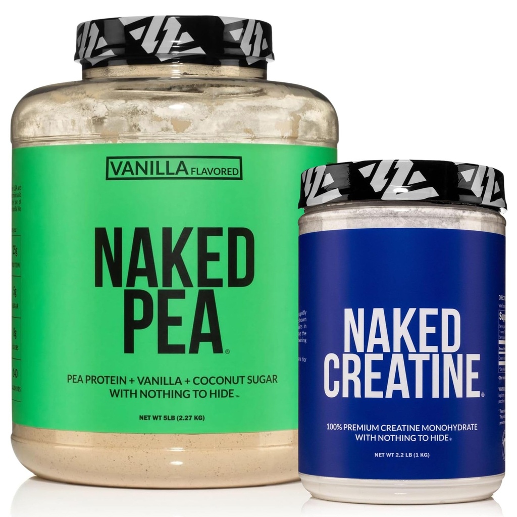 NAKED Vanilla Pea Protein Isolate 5LB Bulk + Pure Micronized Creatine Monohydrate 1,000g (200 Servings) – Plant-Based; Vegan; Non-GMO; Gluten Free; Soy Free