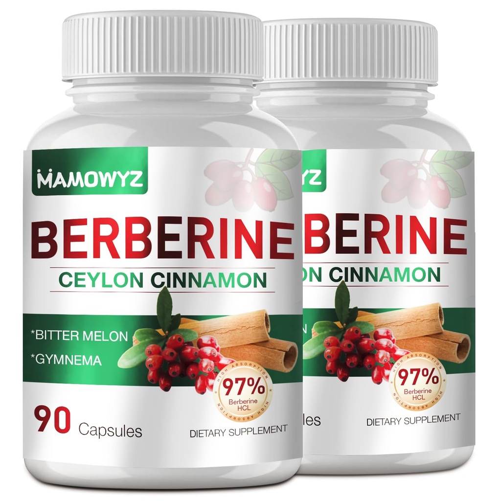 Berberine with Ceylon Cinnamon – 1500mg Berberine Supplement with Bitter Melon, Gymnema and 97% Berberine HCL for Women and Men | Non-GMO, Vegan | 2-Pack, 180 Capsules