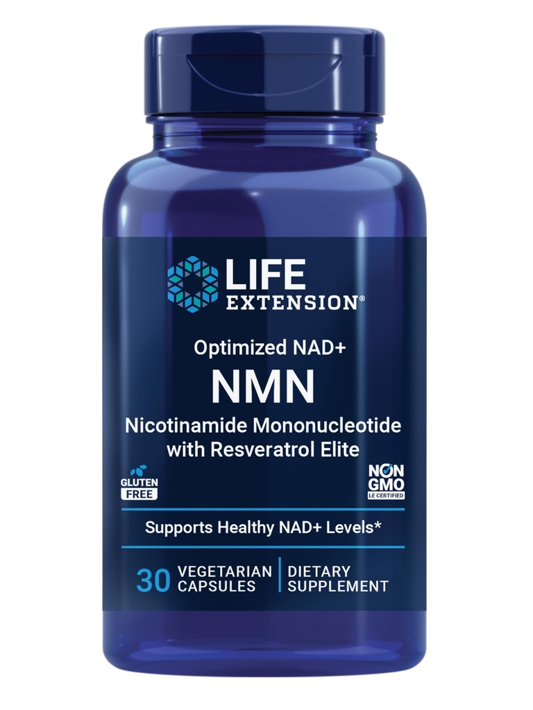 Life Extension Optimized NAD+ NMN nicotinamide mononucleotide with Resveratrol Elite, Healthy Aging, NAD+ Production, Cellular Energy, Gluten Free, Non-GMO, Vegetarian, 30 Capsules