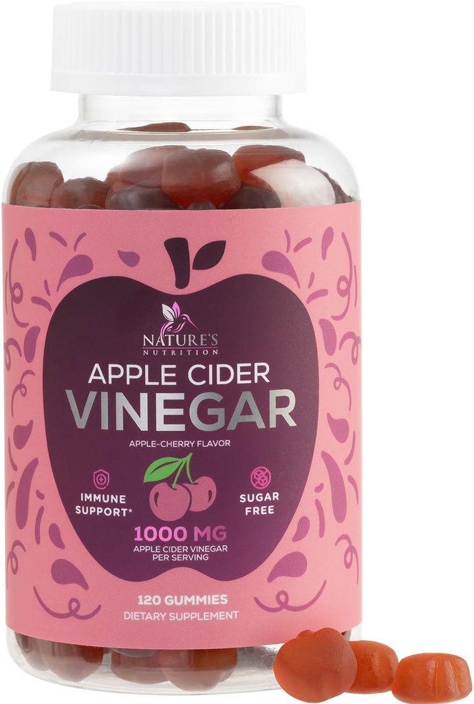 Apple Cider Vinegar Gummies 1000mg Per Serving - Sugar Free ACV Gummy Vitamins Supplement - Vitamin B12 & B6 for Energy - Digestion, Detox & Cleanse Support, Vegan, Gluten-Free, Non-GMO - 120 Gummies