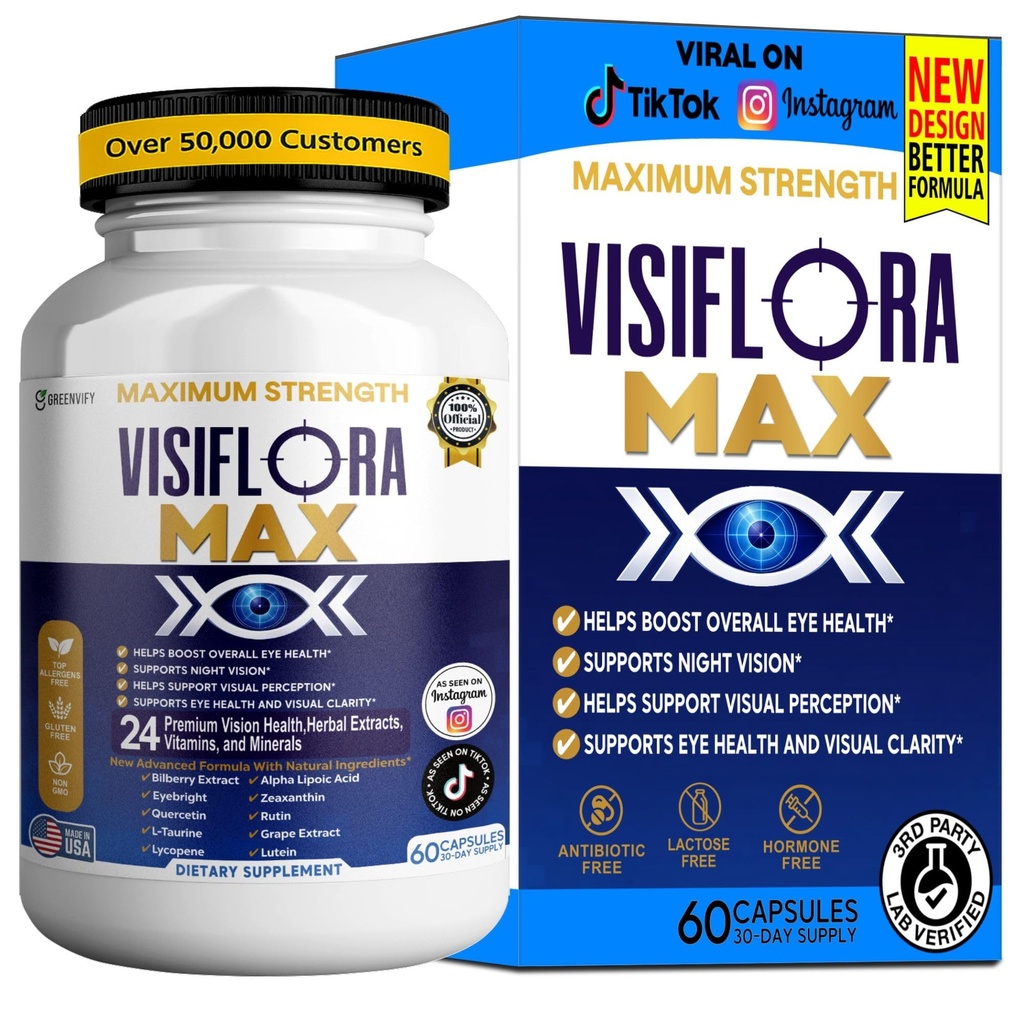 VisiFlora Max Eye Health Supplement, Vitamins and Minerals, Lutein, Bilberry Extract, 60 Capsules (1)