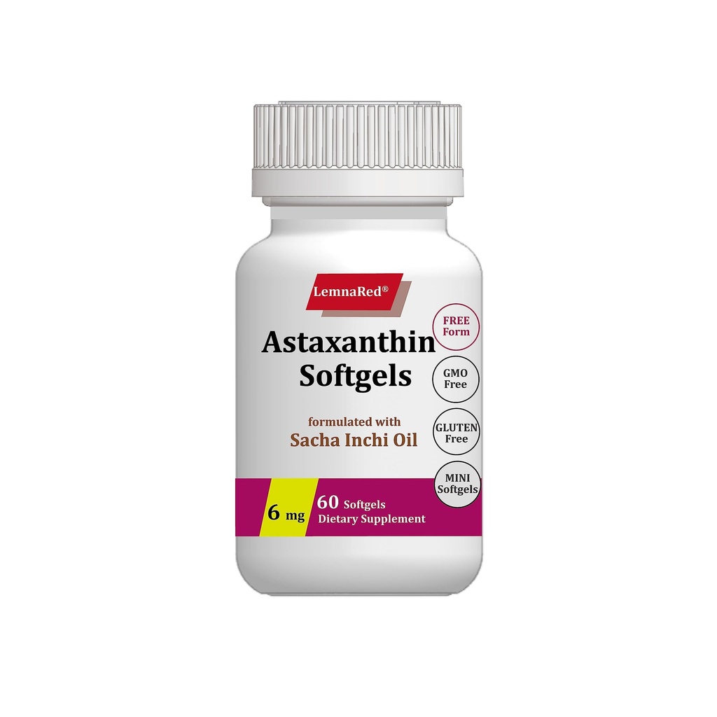 Free-Form Astaxanthin 6mg Softgel-60 Softgels Dietary Supplement Strongest Antioxidant Immune Supports Supports Eye,Joint & Skin Health Formulated with Sacha Inchi Oil