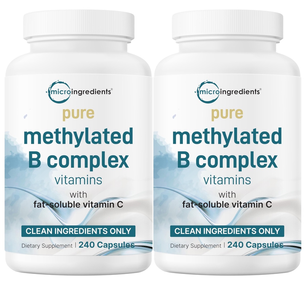 Micro Ingredients 2 Pack Pure Methylated B Complex, 480 Capsules | 11-in-1 Formula with B12, Thiamin, Folate, Inositol, Choline, & Vitamin C | Filler Free | Non-GMO