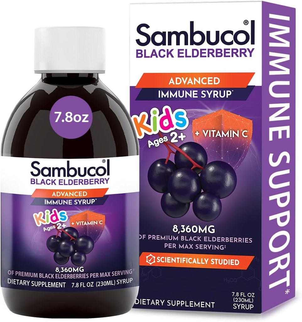 Sambucol Black Elderberry Syrup for Kids - Elderberry Extract Kids, Kids Elderberry Syrup, Black Elderberry for Kids, Kids Immune Support - 7.8 Fl Oz