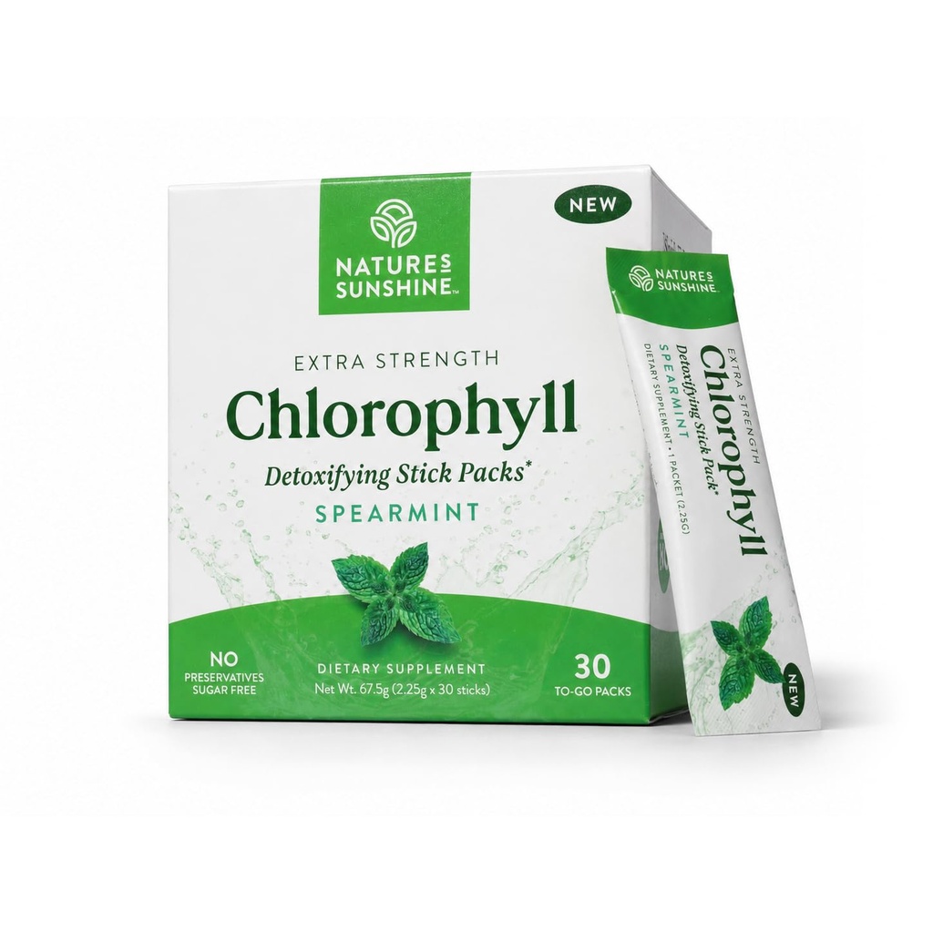 Nature's Sunshine Chlorophyll Stick Packs: Supercharge Your Detox and Boost Gut Health in Convenient, Delicious Stick Packs (Spearmint)
