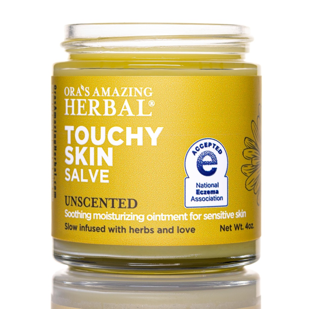 Touchy Skin Salve, Eczema Cream for Kids and Adults, Natural Sensitive Skin Treatment, Itch Cream, Calendula Ointment, Dry Skin Balm, Fragrance Free, Ora's Amazing Herbal, 4 oz