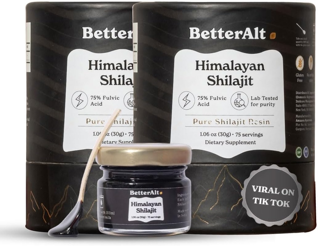 Кращий Alt Pure Himalayan Shilajit Resin Pack of 2 High Potency Gold Grade 150 Сервінги для енергоносіїв та імунітету, 85+ Трац мінерали, 75%+ Fulvic Acid, з Lab Test Report,400 мг
