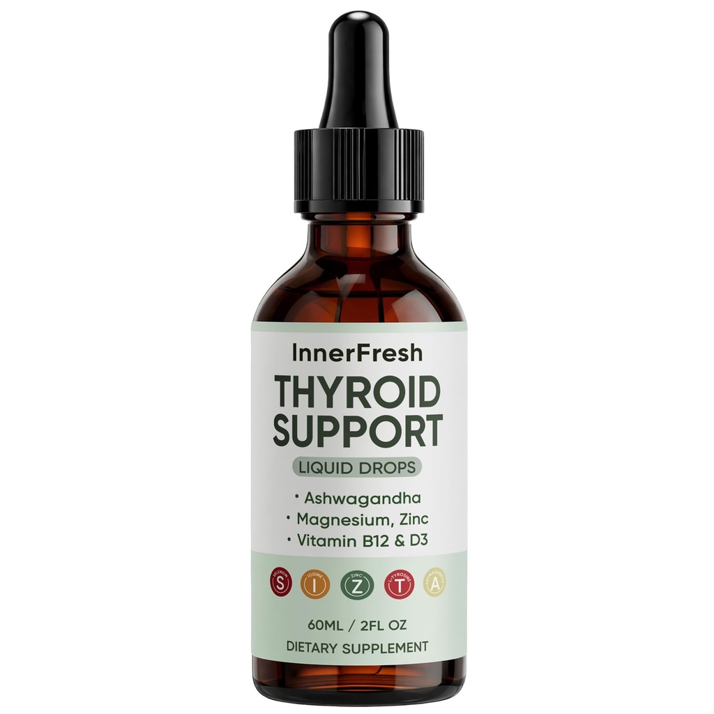 Thyroid Support Drops, Thyroid Support Liquid Drops for Women & Men, with Ashwagandha, Vitamin B12 & D3 and Magnesium, Help Support Mood, Promote Metabolism, 60 ML/2FL OZ