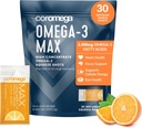 Coromega MAX 2400mg Omega-3 물고기 기름 + 비타민 D Squeeze 소포, 야생 잡음, 물고기 맛 없음 - Softgels 보다는 3X 더 나은 흡수, 지원 뇌 & 심장 건강 (30의 서빙, 감귤 류)
