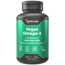 Naturalis Double Strength Vegan Omega 3 DHA, EPA & DPA from Microalgae | Vegan Society Certified, Sustainably Sourced, True Full Spectrum | 180 Veggie Softgels (Carrageenan Free)
