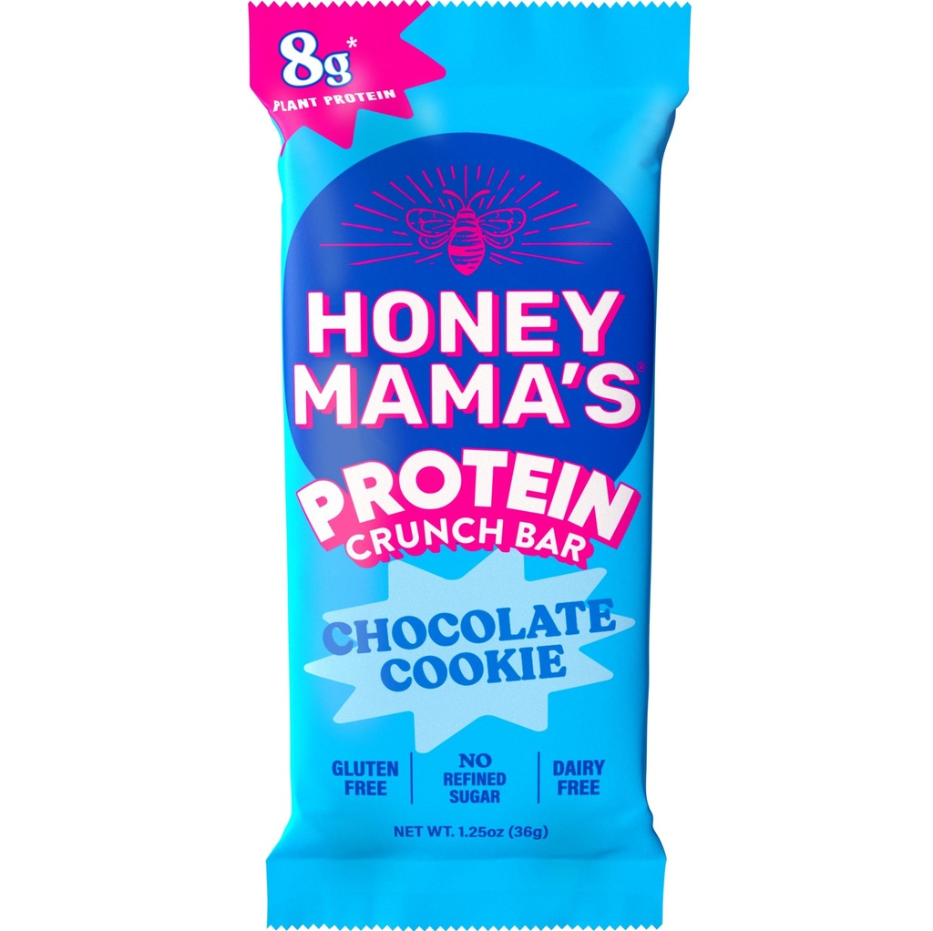 Honey Mama's, Chocolate Cookie Protein Crunch Bar, 8g Protein, No Refined Sugar, No Preservatives, Gluten Free, Dairy Free, Soy Free, Fudgy & Crispy, 170 Calories, 1.25 Ounce Bar