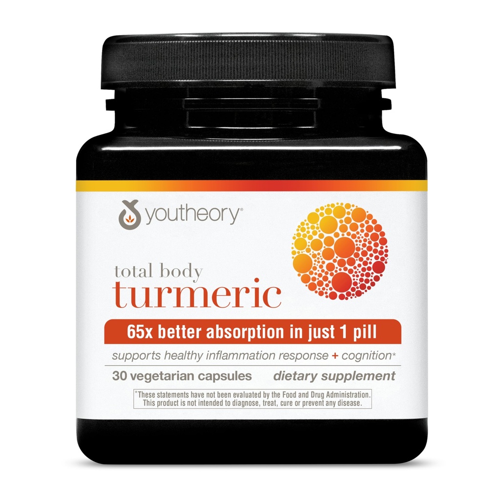 Youtheory Total Body Turmeric, Vegetarian Capsules, 30 Count, Supports Healthy Inflammation Response and Cognition
