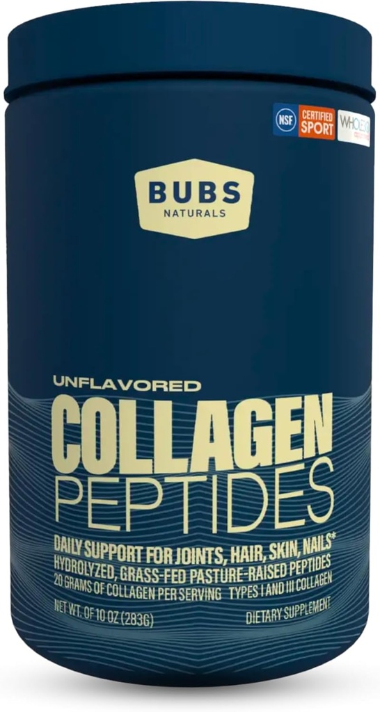 BUBS Naturals Colágeno sem sabor Peptídeos em pó, melhores proteínas para articulações e pele, Pasture Crested Grass Fed, Paleo e Keto Friendly, Whole30 Aprovado, Não-GMO Dairy & Gluten Free, 10 onças, 14 Servings