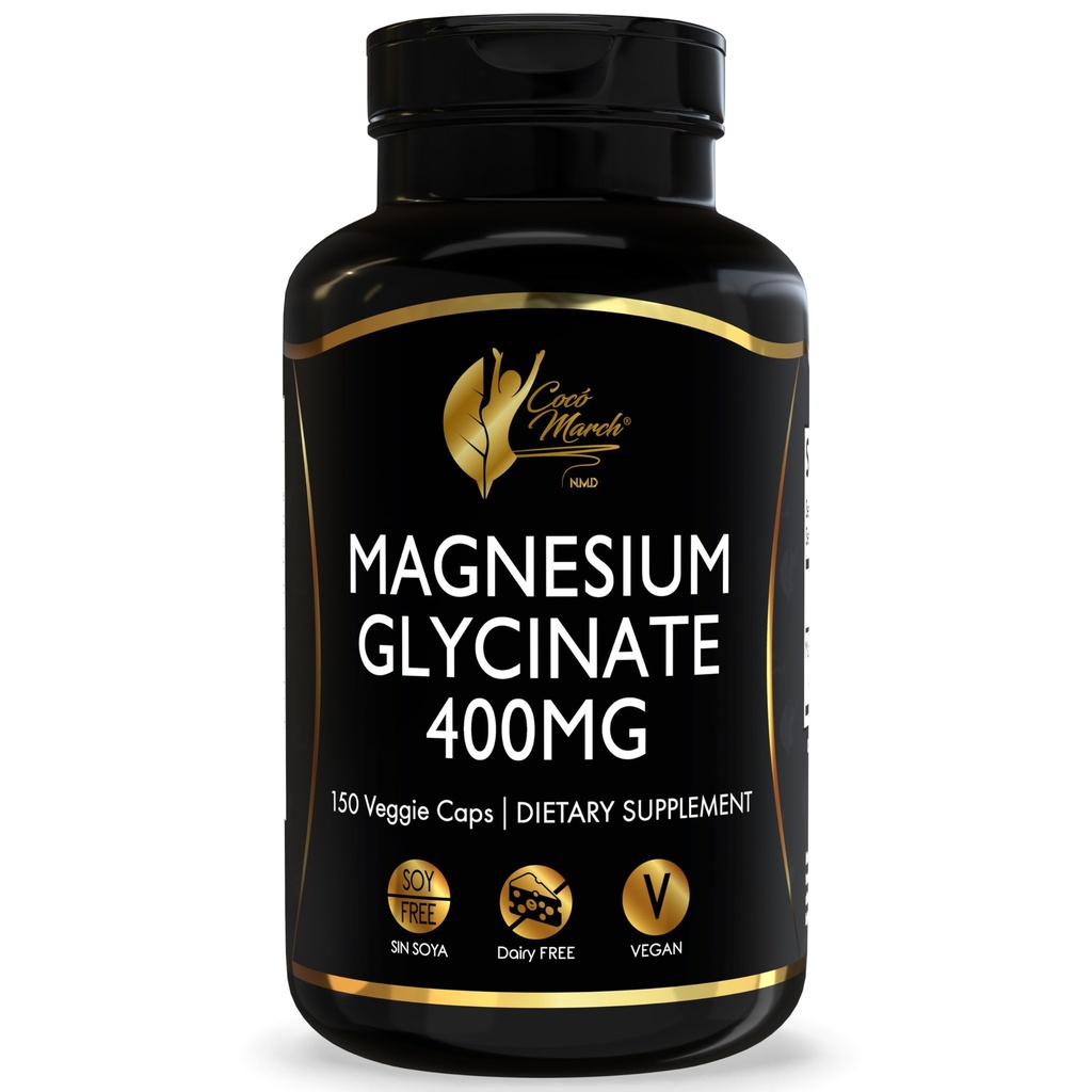 Cocó March N.M.D Magnesium Glycinate 400 mg – High Absorption Magnesium for Women & Men - Supplement for Sleep, Relaxation & Digestive Health – Gluten Free, Vegan, Soy & Dairy Free – 150 Capsules