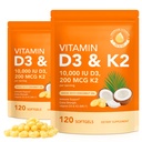 Vitamin D3 K2 Supplement Softgel, D3 K2 Vitamin 10000 IU Supports Immune, Heart, Teeth & Bone Health, Easy to Swallow & Non-GMO, 240 Softgels