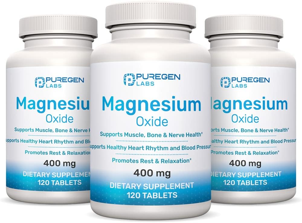 Magnesium 400mg [høj potens] Supplement - Magnesiumoxid til immunforsvar, Muskelgendannelse, Leg kramper, Afslapning - 3 pakning