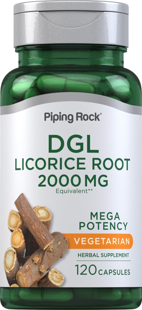 Piping Rock DGL Supplement | 120 Capsules | Licorice Root | Mega Potency | Herbal Extract | Vegetarian, Non GMO, Gluten Free