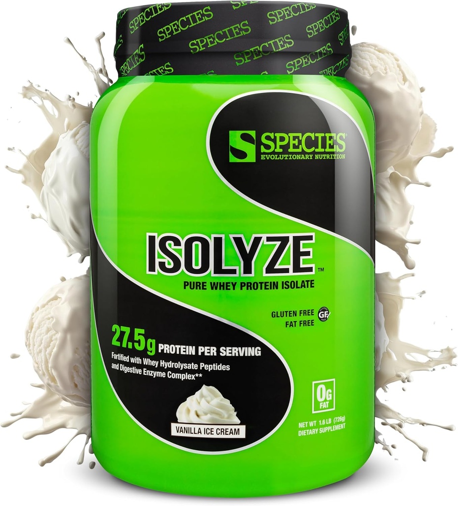 Spectes Nutrition Isolyze Whey Protein Powder, 100% Whey Isote per construir en Muscle, 27.5g Protein Per Scopo, Sense Sugar i FatF (Vanilla Crem, 22 Servings)