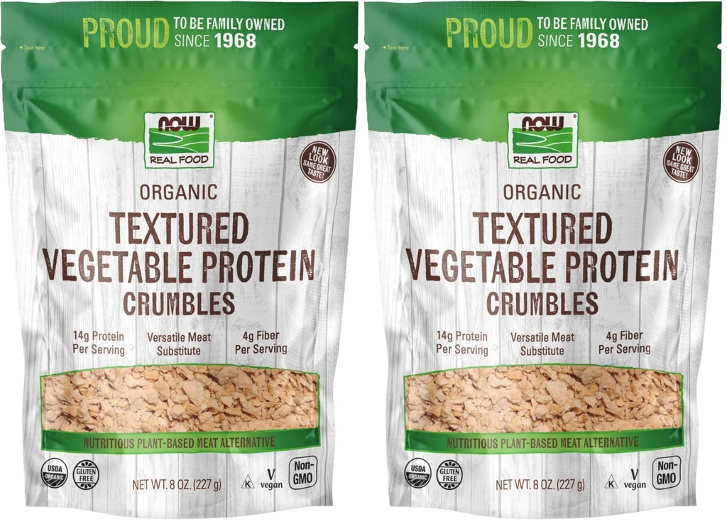 NOW Foods, Organic Textured Soy Protein Granules, Non-GMO, Versatile, Vegetable-Sourced Protein, 8-Ounce (Packaging May Vary) (Pack of 2)