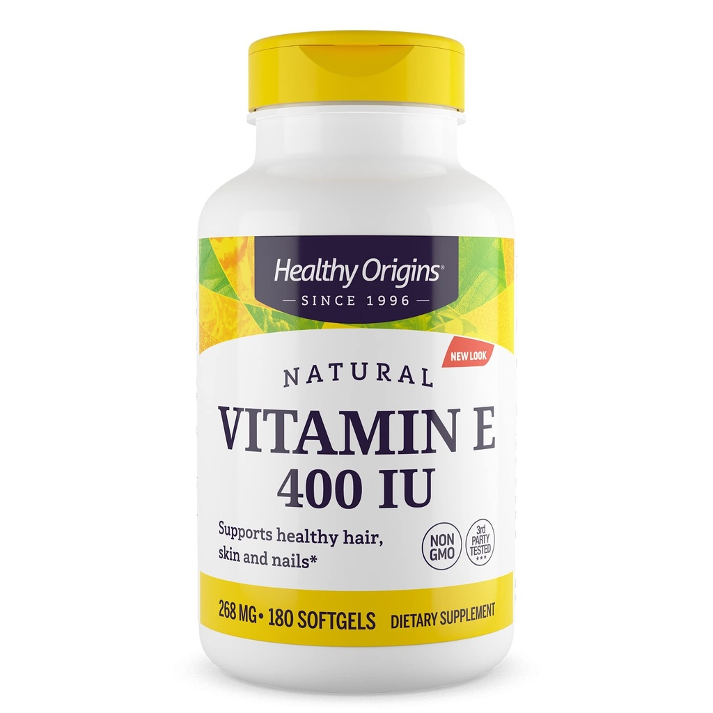 Healthy Origins Vitamin E 400 IU (268 mg), 180 Liquid Softgels - Natural Mixed Tocopherols (d-Alpha, d-Beta, d-Gamma, d-Delta) - Supports Cardiovascular Health, Immune Function & Skin Cellular Support