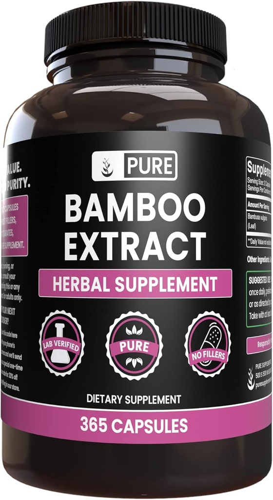 PURE ORIGINAL INGREDIENTS Bamboo Extract (365 Capsules) No Magnesium or Rice Fillers, always Pure, Lab Verified