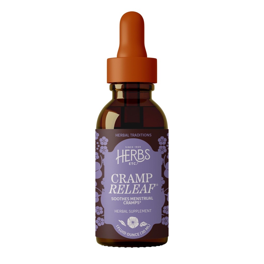 Herbs Etc. Cramp ReLeaf (Menstrual) Classic Liquid Extract - Cycle Support Supplement that Soothes Cramps - Black Haw, Cramp Bark & Wild Yam Root - Gluten-Free & Vegan - 1 fl oz (30 Servings)