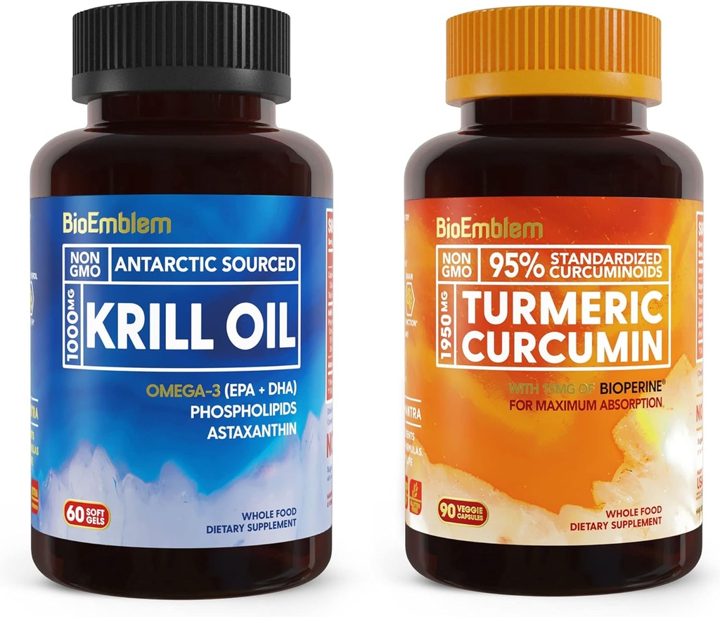 BioEmblem Antarctic Krill Oil supplement Turmeric Curcumin supplement with BioPerine