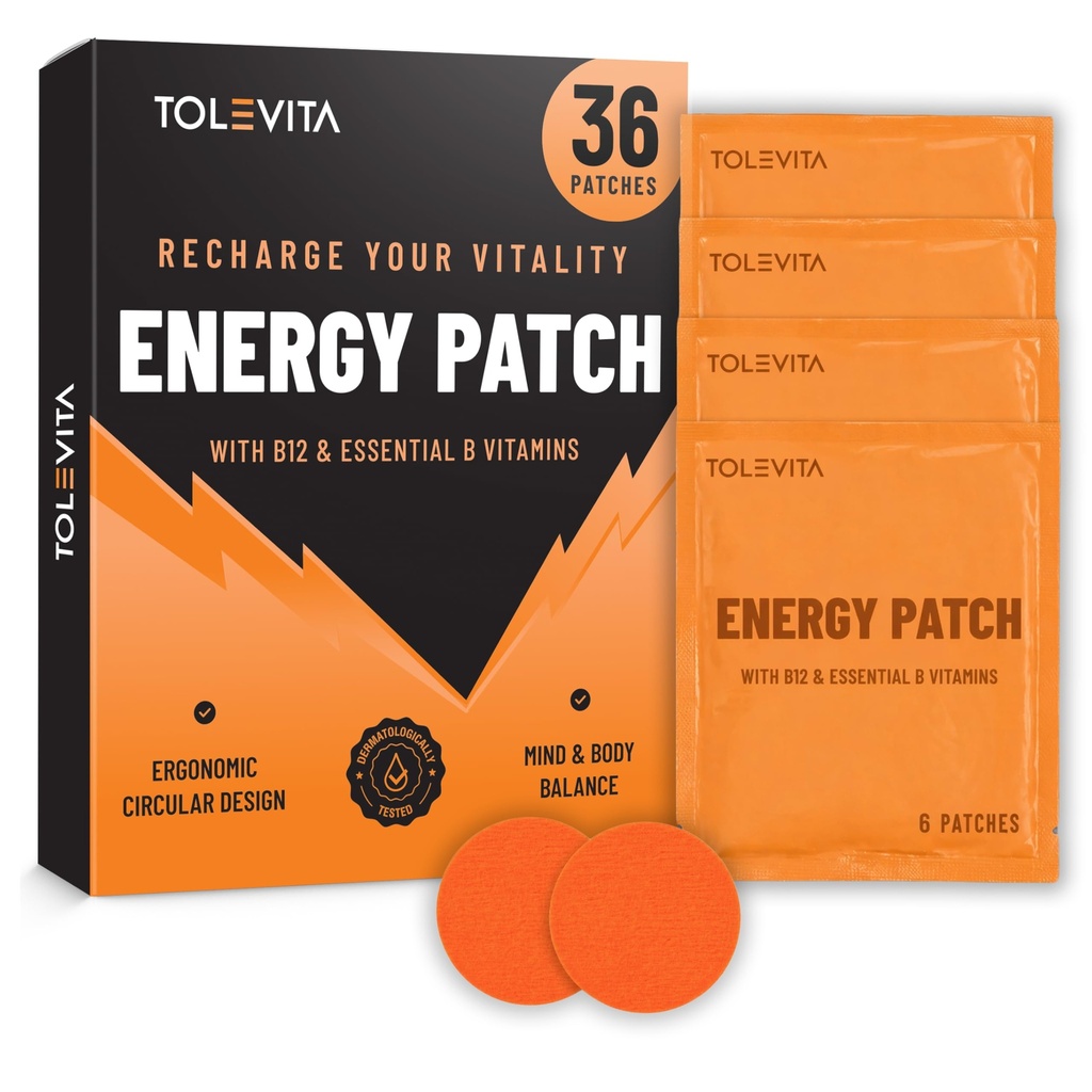 TOLEVITA Energy Patches – 36 Circle-Shaped Patches with Vitamin B12 – Energy, Focus & Vitality for Active Lifestyles, Fitness, Workouts, Travel & Daily Use