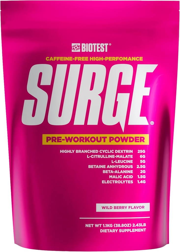 Surge Pre- Workout Powder - 25 g Highly Branched Cycle Dextrin, 6,5 g Citrulline Malate, 5 g L- Leucine, 2,5 g Betain Vízmentes, 2 g Beta-Alanine, 1,4 g Electrolyte Blend - 1,1 Kg