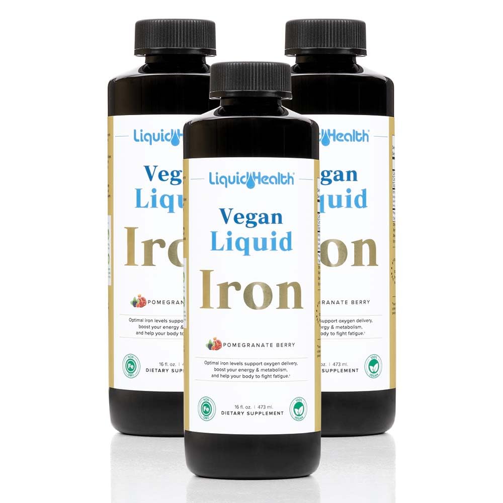 LIQUIDHEALTH Vegan Liquid Iron Supplement with SunActive & Ferrochel Fe - Natural Energy, Immune System & Metabolic Support, Increase Mental Clarity, Prenatal/Postnatal - USA Made, Non-GMO (3 Pack)