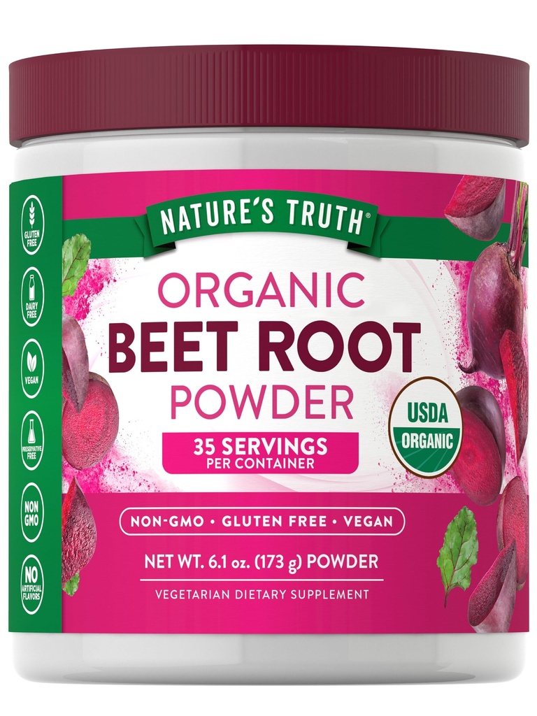 Nature's Truth Organic Beet Root Powder | 6.1 oz | Vegan, Non-GMO & Gluten Free Supplement | Vegan, Non-GMO & Gluten Free Supplement